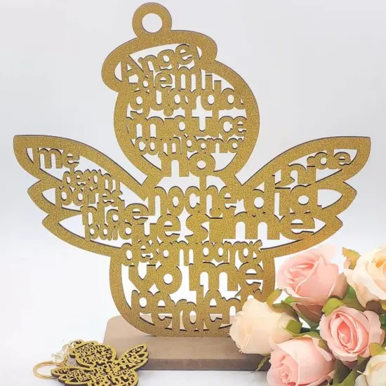 12pcs Wood Religious Centerpiece Cross Guardian Angel Baby Wings Gold {2}