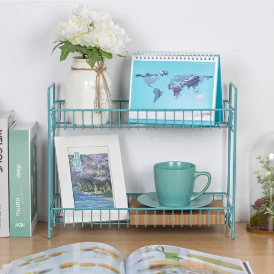 Blue 2-Tier Spice Rack for Countertop, Kitchen Storage Organizer Shelf Counter Shelf Under Sink Cabinet Organizer for Kitchen Bathroom Office {4}