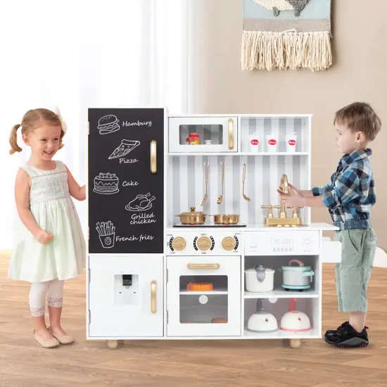 Pretend Play Kitchen for Kids with Real Sounds and Lights-White {2}
