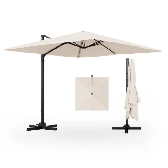 Aluminum 9.5 Feet Square Patio Cantilever Umbrella with 360&deg; Rotation & Tilt Adjustment Navy {8}