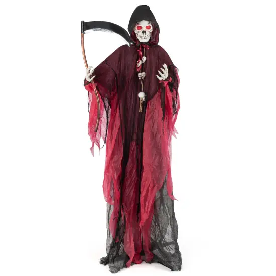 8 Feet Sound Activated Grim Reaper Halloween Prop with Lighted Eyes and Scary Sounds for Yard Decor {1}