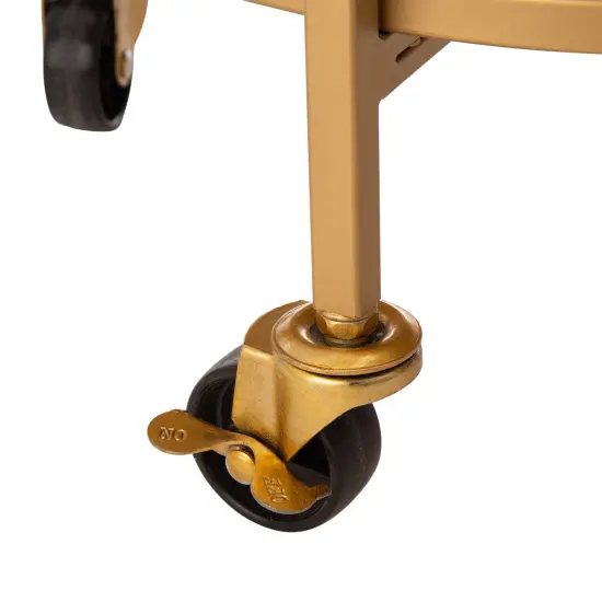 29.50"H Deluxe 2-Tier Metal Round Mirrored Bar Cart-Golden {4}