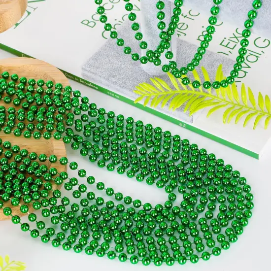 100PCS St Patricks Day Accessories, Green St. Patricks Day Beads Necklace, 33" Round Beads Irish Saint Patricks Necklaces Costume Bulk, Parade Throw Accessories for Wedding Birthday St. Patricks Decor {3}