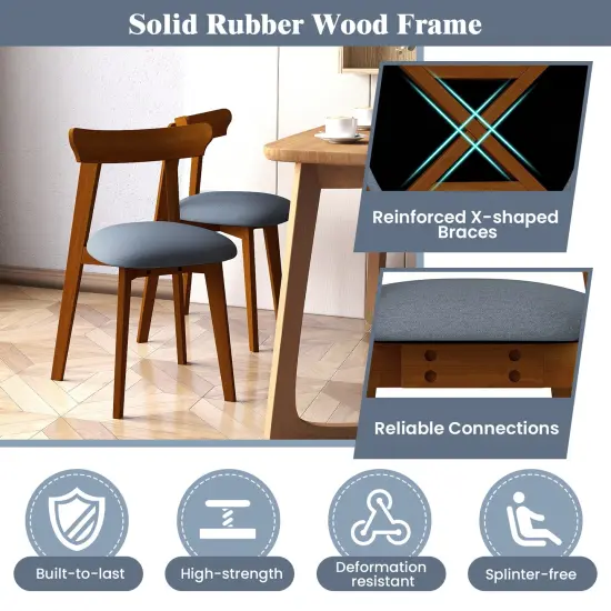 Mid-Century Modern Kitchen Chairs with Rubber Wood Frame and Padded Seat {5}