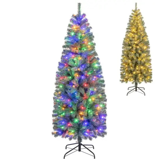 Pre-Lit Blue Artificial Christmas Tree Slim with 9 Lighting Modes {1}