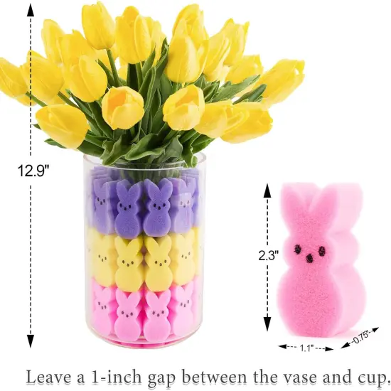 Easter Decorations - Easter Peeps Decor - 15 Artificial Tulips with 45 Bunnies Vase Filler Set {3}