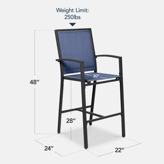 Best Choice Products Outdoor Barstools Set of 2, Bar Height Patio Chairs w/ All-Weather Mesh Black/Navy {2}