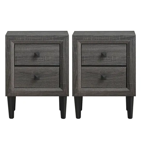 2 Pieces Multipurpose Retro Nightstand with 2 Drawers White {9}
