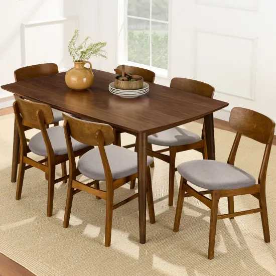 Best Choice Products 7-Piece Mid-Century Modern Upholstered Dining Set, Wooden Table w/ 6 Chairs Walnut/Gray {1}