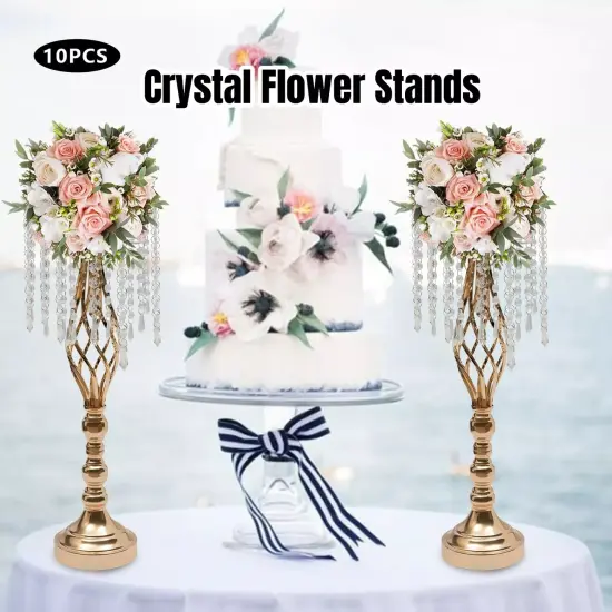 10Pcs Metal Wedding Table Centerpieces Crystal Flower Vase Stand Party Decor {3}