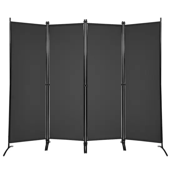 4-Panel Foldable Room Divider Privacy Screen with Steel Frame Black {7}