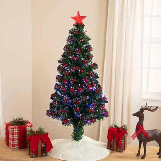 Northlight Pre-Lit Color Changing Fiber Optic Christmas Tree with Berries - 3' - Multi-color Lights Green {1}