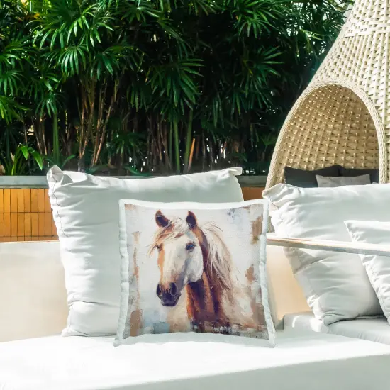 Rustic Horse Impression Outdoor Printed Pillow Design by Steve Huntziker, 18 x 7 x 18 {2}