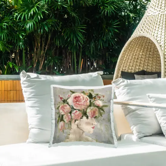 Abstract Woman with Roses Outdoor Printed Pillow Design by Charity Henderson, 18 x 7 x 18 {2}