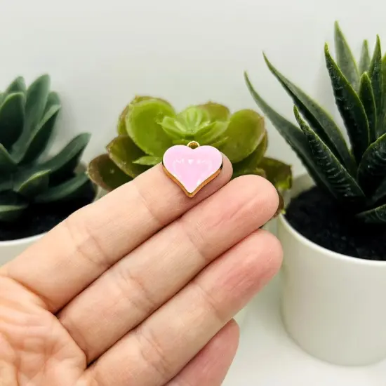 1, 4, 20 or 50 Pieces: Pink Enamel Heart Charms {2}