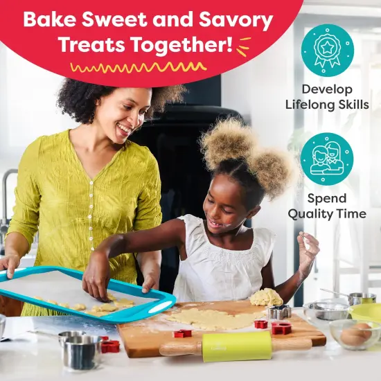 Baketivity Cookie Cutter Set For Kids, 24 Assorted Cookie Cutters of Basic Shapes, Seasonal, and Holiday Themes - With Rolling Pin, Silicone Baking Pan, and Non-Stick Baking Mat - BPA-Free - Ages 4+ {6}