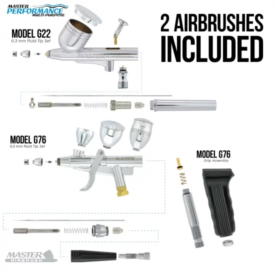 Cake Decorating Airbrushing System Kit with 12 Color Food Coloring Set - G22 Gravity Feed, G76 Trigger Airbrush, Air Tank Compressor, Guide Booklet {3}