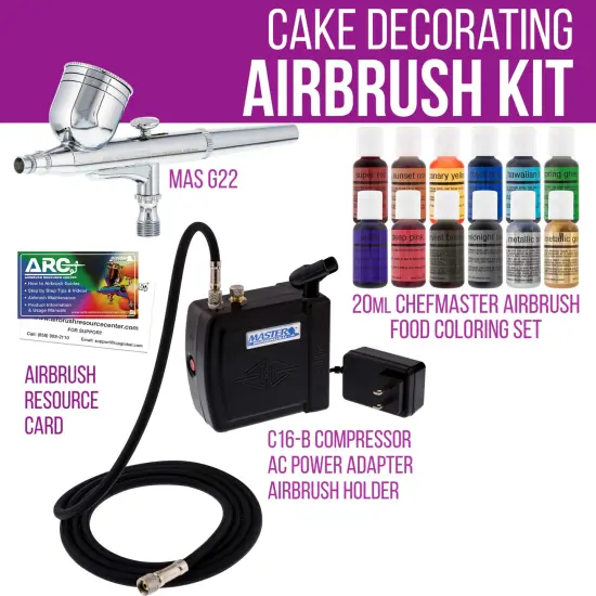 Cake Decorating Airbrushing System Kit with a Set of 12 Food Colors, Air Compressor, and How-To-Airbrush Guide Booklet {2}