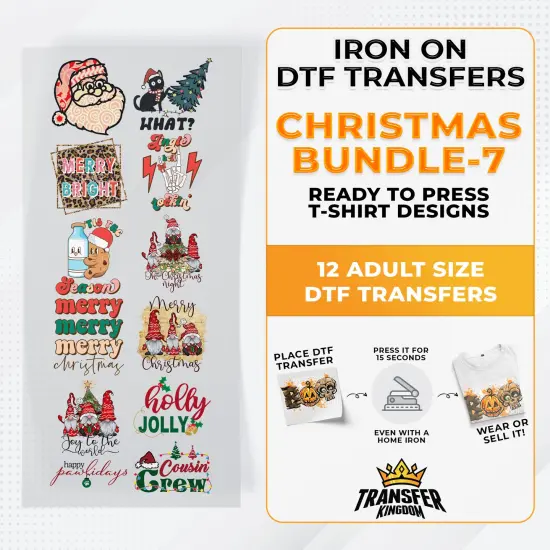 Iron on DTF Transfer Christmas Bundle 7 - 12 Best Seller T-shirt Designs Ready To Press {1}