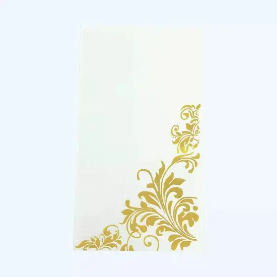 50 White Gold Dinner Paper Napkins Floral Print Party Events Decorations {1}
