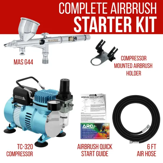 Cool Runner II Dual Fan Air Compressor System with a Fine Detail Control Gravity Feed Dual-Action Airbrush Set with 0.2mm Tip - Hose, How-To Guide {2}