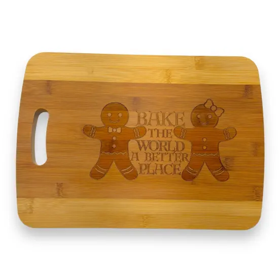 Bake the World a Better Place - Cutting Board 14''x9.5''x.5'' Bamboo {1}
