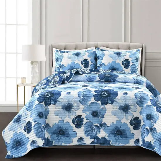 Floral Reversible Lightweight 3 Piece Quilt Set Soft Microfiber Bedding for Spring and Summer {6}