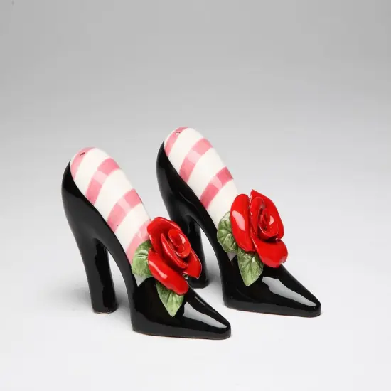 Ceramic Black Heels With Red Rose Salt and Pepper Shakers, Home D&eacute;cor, Gift for Her, Gift for Mom, Kitchen D&eacute;cor {3}