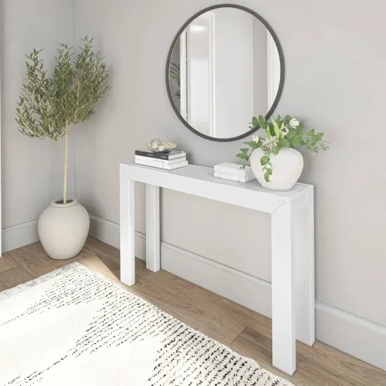 Modern Solid Wood Accent Table 32"H with Open Storage Shelf for Living Room and Hallway White {1}