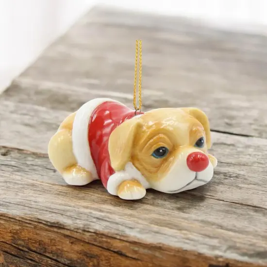 Ceramic Christmas Puppy in Red Coat Ornament, Christmas Tree Decor, Dog Lover Gift {2}