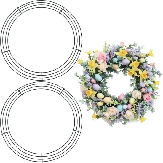 Wire Wreath Frame, 2 Pack 14 Inch Metal Wreath Form Frame, Large Dark Green Round Wire Wreath Rings for DIY Craft Home Decor Indoor Outdoor Holiday Party Decorations Supplies {1}