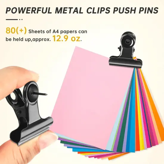 36 Pieces Black Push Pins Clips Metal Push Pins with Clips Black Pushpin Clips Bulldog Clips with Pins Thumb Tacks for Bulletin Board Cork Board Cubicle Wall for Classroom School Office {3}