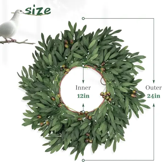 24 inch Olive Wreaths for Front Door, Artificial Large Spring Summer All Seasons Year Round Green Olive Branch Wreath for Home Outdoor Indoor Farmhouse Porch Window {4}