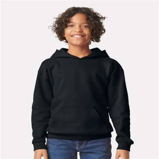 Gildan&reg; Softstyle Youth Midweight Long Sleeve Hooded Sweatshirt Black {1}