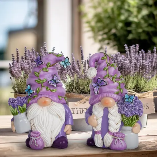 2PCS Lavender Dream Gnome Set - Purple Fragrance Wonderland Journey Spring Swedish Tomte Elf Dwarf Figurines Summer Gnome Indoor Home Decor Gift {2}