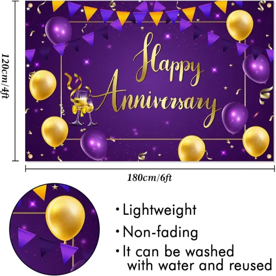 Happy Anniversary Backdrop Banner Decor Purple Gold {2}