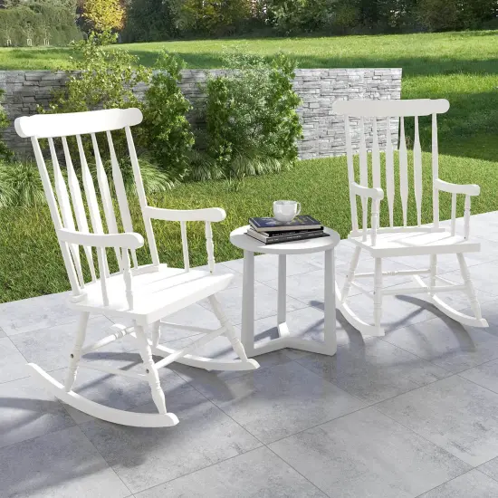 Costway Solid Wood Rocking Chair Porch Rocker Indoor Outdoor Seat Glossy Finish White\Coffee {4}