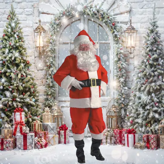 Rental Quality Santa Suit, Coat Pants Hat Belt Gloves Boot Tops {3}