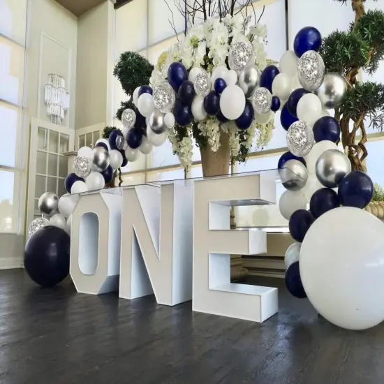 Blue Silver Balloons Garland Kit, 120 pcs Navy Blue and Silver Confetti White Balloons Arch for Graduation, Birthday Party, Wedding DIY Decoration {5}