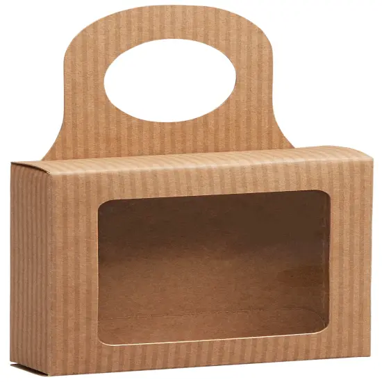 Pack/6: Kraft Stripes Bottle Hanger Favor Box - 3-5/8 x 3-5/8 x 1-1/8" {1}
