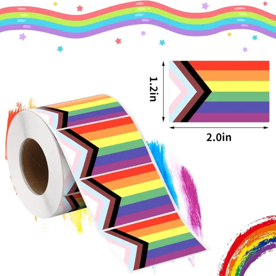 500 Pcs Pride Sticker Roll, 2 x 1.22 Inch Rainbow Flag Decal, LGBT Stickers, Progress Stickers Adhesive Label for LGBT Pride Stuff Accessories {2}