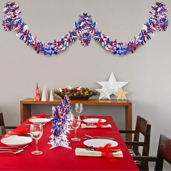 88.5 ft 6 Rolls Red White and Blue Garland Patriotic Tinsel Garland Independence Day Glitter Metallic Twist Wedding Summer Birthday Party Indoor Outdoor Hanging Home Decor {5}