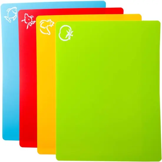 Flexible Plastic Cutting Board Mats, Colored Mats With Food Icons, Gripped Back, Cutting board Set of 4 (1) {4}