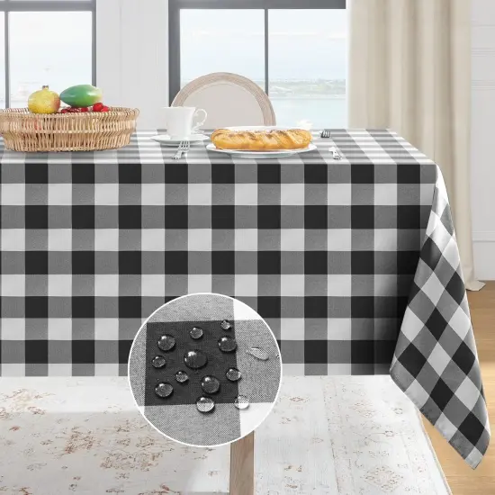 Gingham Checkered Rectangle Tablecloth - Waterproof Buffalo Plaid Table Cloth Stain Resistant Washable Table Cover for Picnic/Camping/Outdoor - Black and White, 60 x 84 Inch {1}