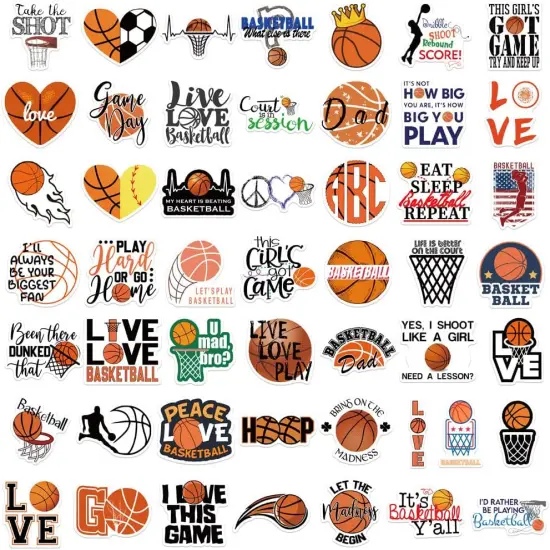 50PCS Basketball Stickers,Vinyl Waterproof Basketball Sports Stickers Gift for Adults Teen Boys and Girls, Suitable for Water Bottles,Cup,Laptop,Wall,Skateboard,Phone, Scrapbook,Guitar {3}