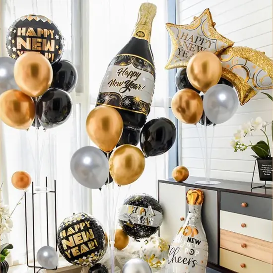 Black Gold Silver Balloons Set, 60 Pcs 12 Inch Metallic Chrome Gold Silver Balloons Black Silver Gold Balloons for Birthday, New Year, Wedding Party Decoration {4}