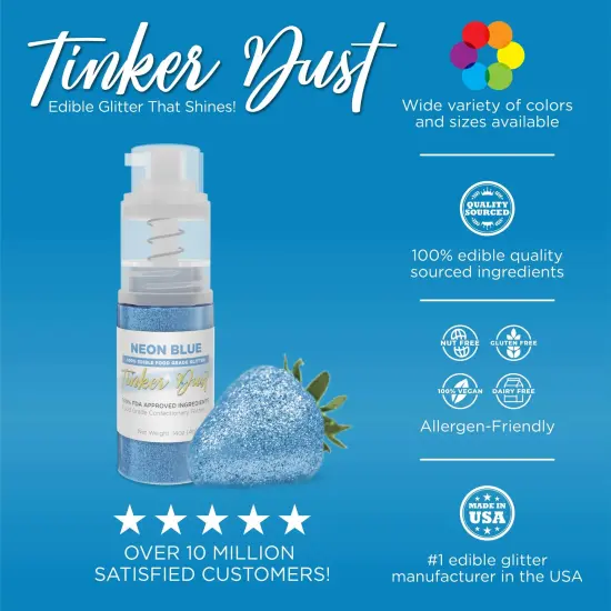 Bakell - Neon Blue Tinker Dust Edible Glitter (25g, 1x Spray Pump) for Food, Desserts, and Beverages! {3}