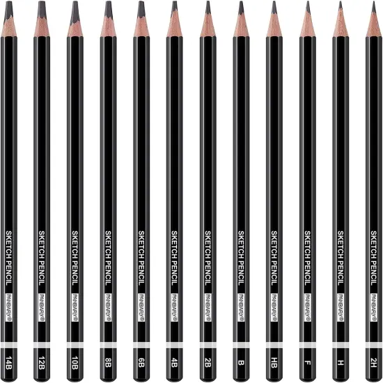Professional Drawing Sketching Pencil Set - 12 Pieces Graphite Pencils(14B - 2H), Ideal for Drawing Art, Sketching, Shading, Artist Pencils for Beginners & Pro Artis {2}