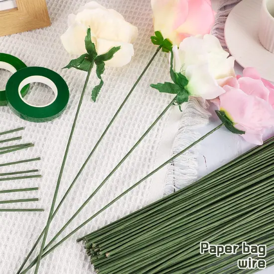 60 Pack Floral Stems Wire for Paper Flower 2 Gauge Flower Stems for Crochet Projects 16 Inch Artificial Green Crafts Wire Wreath Making Supplies for Flores Eterna Flower DIY {4}
