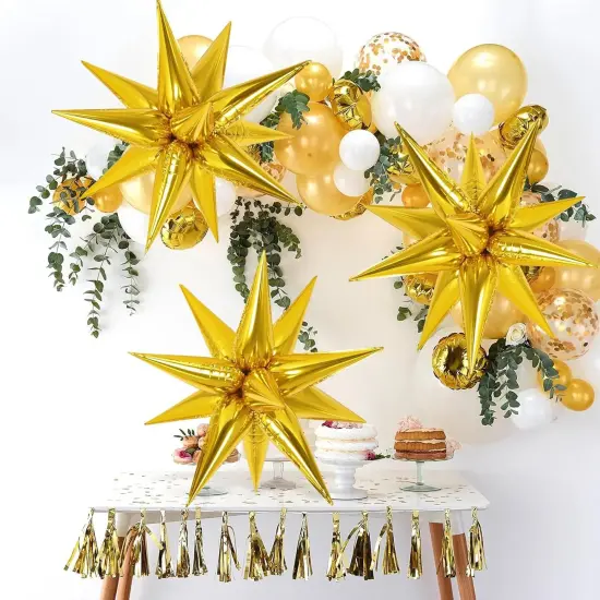 72 Pcs Gold Star Balloons Foil Explosion Balloons Magic 12 Point Star Cone Balloon Arch Garlands Large for Birthday Wedding Anniversary Graduation Halloween Party Decorations Backdrops {4}